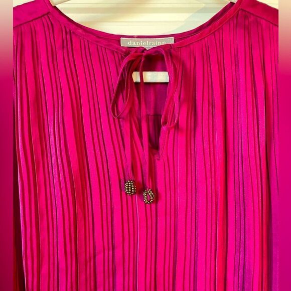 Anthropologie Pink Pleated Blouse with beaded tassels - Picture 3 of 6